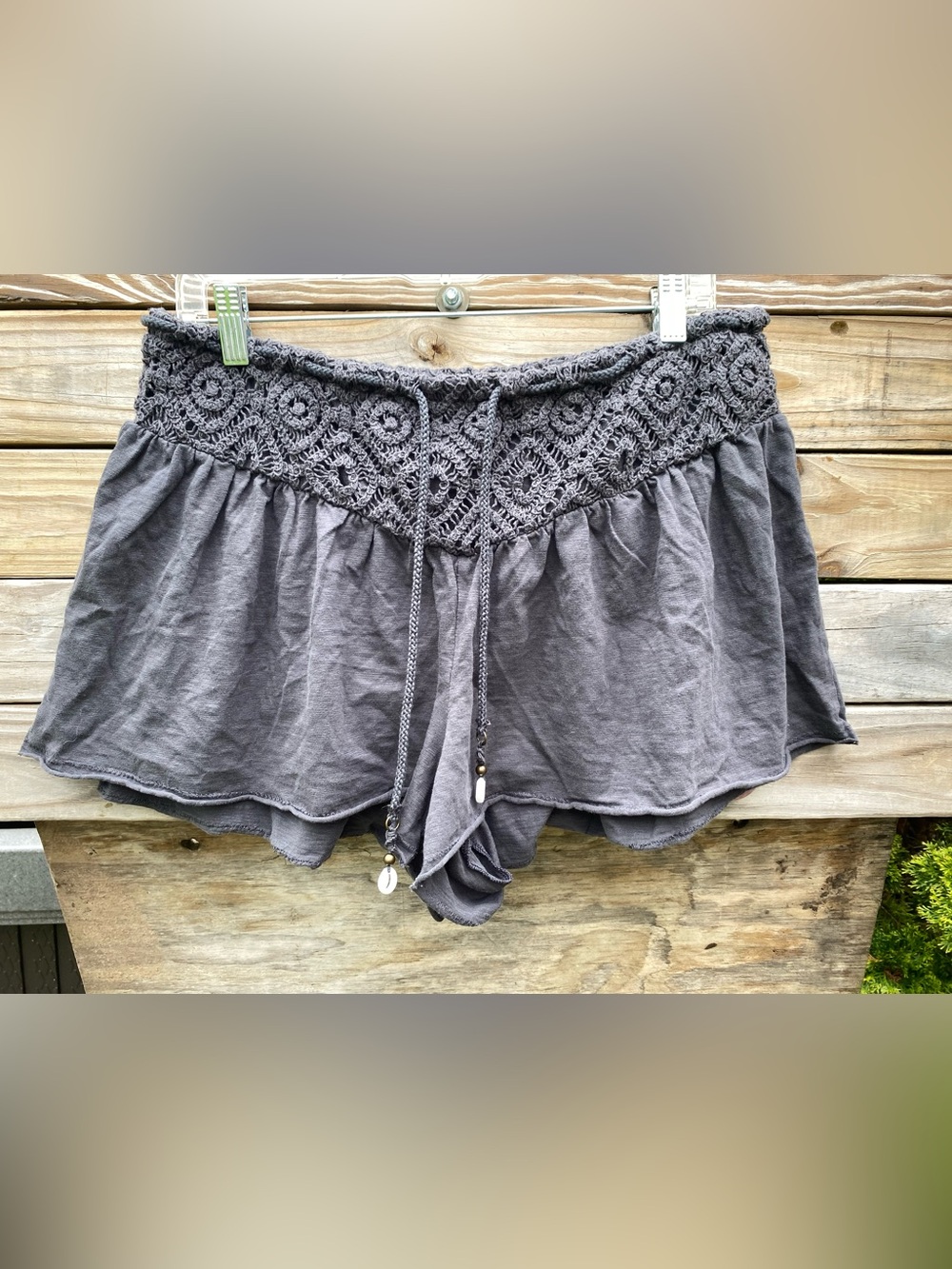 aerie Gray Crochet Waist Swim Coverup Shorts